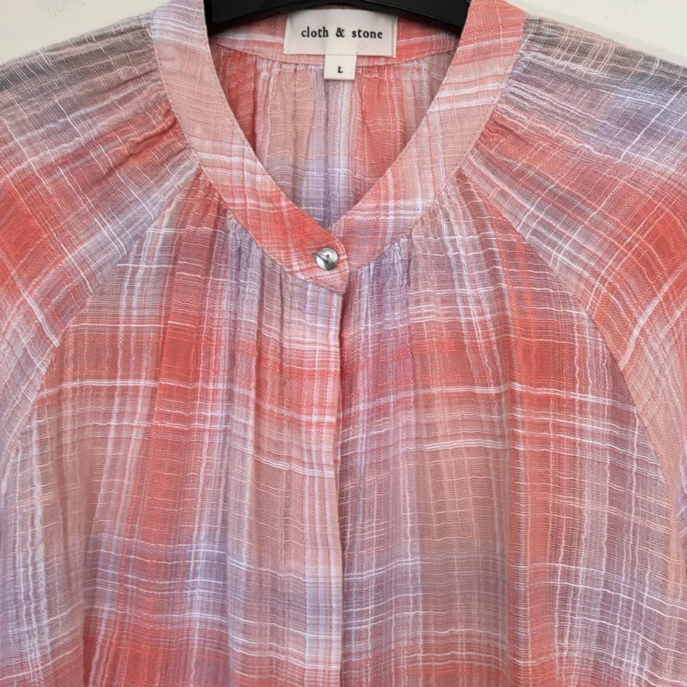 Anthropologie Cloth and Stone Plaid Blouse NWOT Size Large - Picture 4 of 6